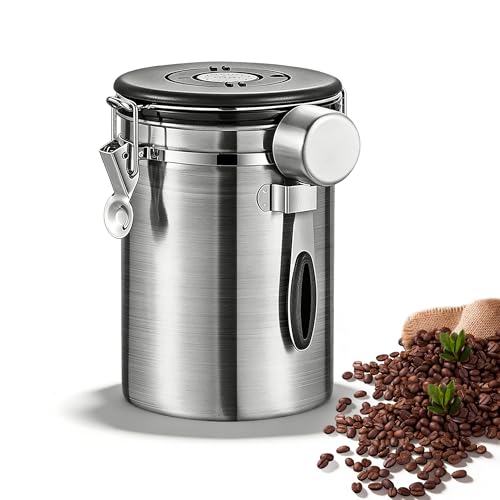 Recipiente para Café de 1,8L, Aço Inoxidável 304, com Colher, Ideal para Armazenar Alimentos na Cozinha, Café em Pó, Grãos de Café, Chá, Farinha e Aveia