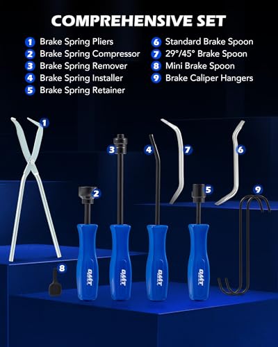Image of Orion Motor Tech 10-Piece Drum Brake Tool Set, Drum Brake Adjustment Tool Kit with Brake Spring Adjusting Spoons Brake Spring Pliers Compressor Remover, Heavy-Duty Drum Brake Spring Tools with Case