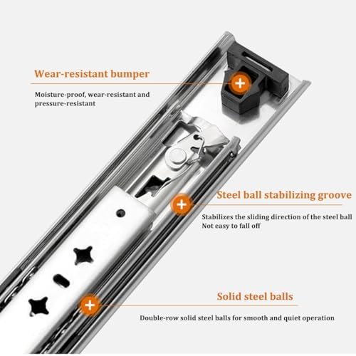 Industrial Heavy Duty Drawer Slide with Lock 250lb Load Capacity Drawer Rails 3-Fold Full Extension, Ball Bearing Rails Track Glides, Side Mount, 1-Pair(500mm/20inch), JETTEQKBB-500MM/20INCH