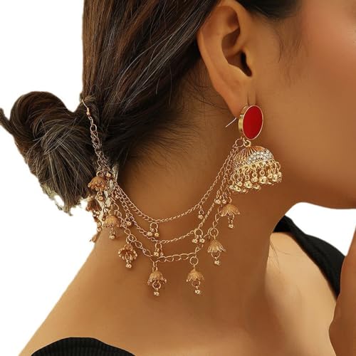 Bollywood Jhumkas Drop Earrings for Women Boho Vintage Bell Beaded Bride Earring Exotic Indian Earring Dangle Tassel Layered Chain Gypsy Ethnic Traditional Jhumki Wedding Accessories Christmas Jewelry Gifts2