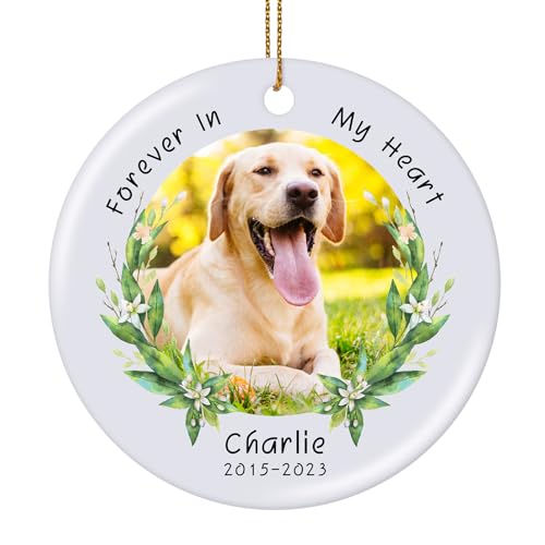 Personalized Dog Memorial Ornament, Custom Photo, Name & Dates