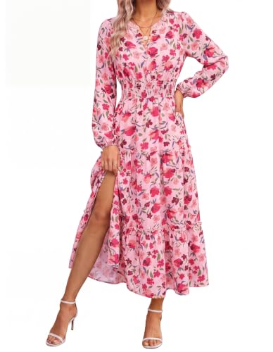 Image of GRACE KARIN Women's Floral Maxi Dress 2026 Fall Long Sleeve V Neck Empire Waist A Line Flowy Dress with Pocket