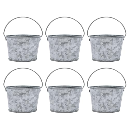 Hosley Set of 6 Mini Oval Tub Galvanized Planter 3.8 Inches Long Ideal for Floral Arrangements DIY Craft and Floral Projects Gifts Baskets Party Favors P9