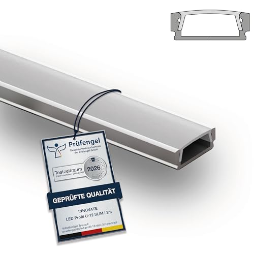 Aluminium ledprofiel van 2 meter, geschikt voor ledstrips/strips van 2000 x 17 x 7 mm, aluminium strip (zilverkleurig aluminium profiel inclusief melkwitte afdekking voor ledstrips, indirecte verlichting).