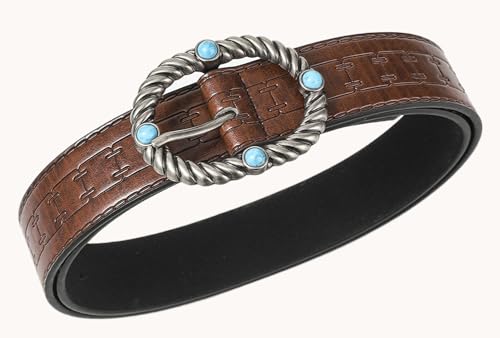 Women Western Leather Belt Turquoise Buckle Belt Country Cowgirl Belt for Jeans Pants Dresses2