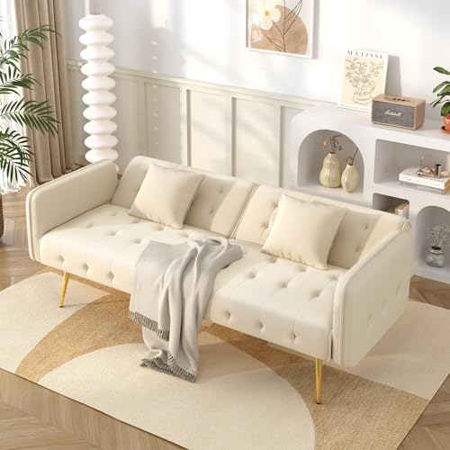 Shye Sofá cama de dos plazas multifunción con función de cama, respaldo ajustable, reposabrazos de varios dígitos, moderno sofá cama plegable para sala de estar, funda de terciopelo, amplia zona de