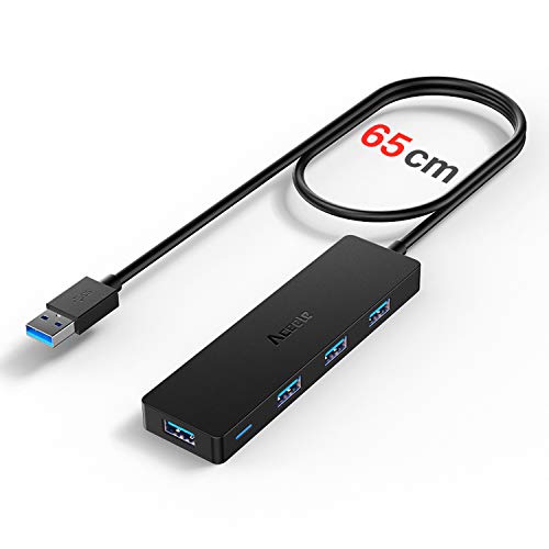 Aceele Hub USB 3.0, 4 Puertos USB Hub de Datos USB de 5 Gbps Super Delgado con Cable Extendido de 65cm, Compatible para Mac Mini, Surface 3, Surface Pro 2017, PS4, Xbox 1, PC portátil, HDD móvil y más