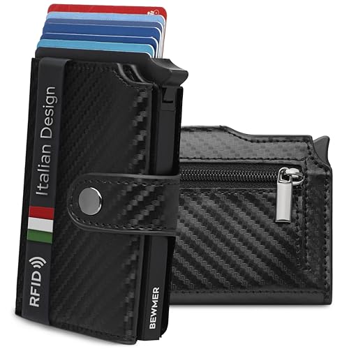 BEWMER v2 Portafoglio Uomo Slim In Similpelle Con Protezione RFID Anticlonazione – Porta Carte Di Credito Uomo E Donna Per 9 Tessere, Con Portamonete