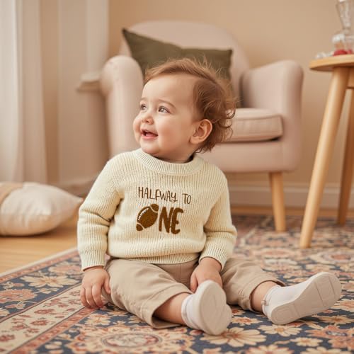 Football Half Birthday Outfit Baby Boy Girl Half Way to ONE Sweater Long Sleeve Pullover Knitwear Top Cake Smash Clothes2