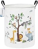 ONOEV Round waterproof laundry basket,foldable storage basket,laundry Hampers with handle,gift basket,suitable for children's room and toy storage (Tree Animals)