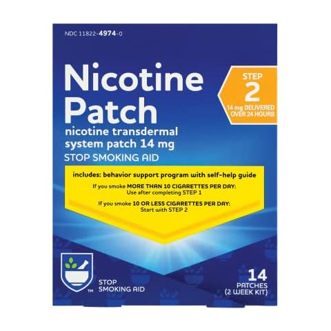 Rite Aid Nicotine Transdermal System Patch, Step 2, 14mg - 14 ct, Nicotine Patches Step 2 | Quit Smoking, Quit Smoking Aid | Nicotine Patch | Bonus Behavioral Support Program Information Included Cover