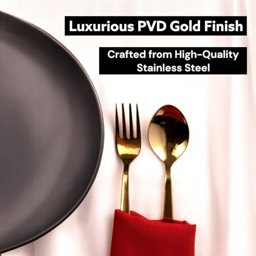 Image of Cutlery Set for Dining Table (Set of 12, Stainless Steel PVD Gold Spoons - 6 & Forks - 6), Kitchen Utensils, 100% Food Grade, Non-Toxic, Anti-Rust, Dishwasher Safe, Ideal Gifting Set