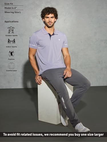 Image of TECHNOSPORT Men's Solid Slim Fit Polo Collar T-Shirt TECHNOCOOL+ Half Sleeve Button Polyester for Gym Running Workout UPF50+ Anti Odour