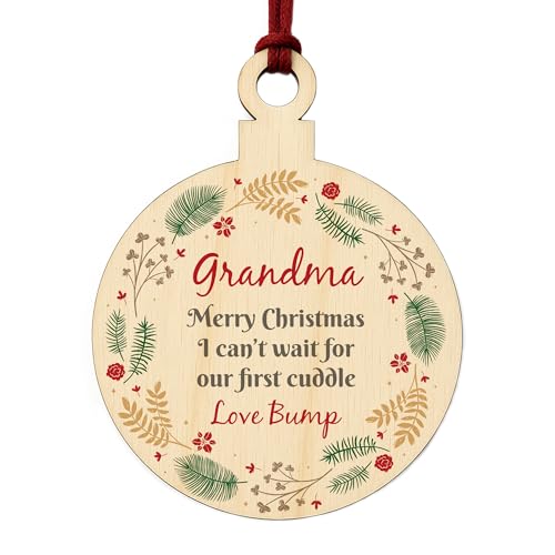 Red Ocean Merry Christmas Grandma To Be From Bump Wooden Bauble For New Grandma Christmas Tree Decoration Baby Bump Beautiful Keepsake