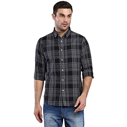 Image of Dennis Lingo Men's Checkered Slim Fit Cotton Casual Shirt with Spread Collar & Full Sleeves
