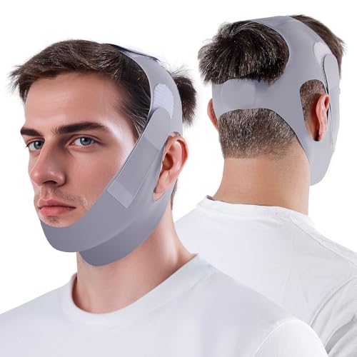 REROIO Chin Strap for Sleeping with 4-Side Adjustment Anti Snoring Chin Strap Elasticity Anti Snoring Devices Breathable and Durable Comfortable Snore Stopper for Adults Grey M