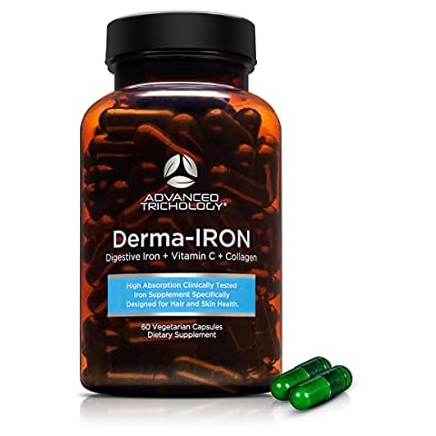 Advanced Trichology Derma-Iron Supplement for Women and Men - Iron Blood Builder Pills for Hair and Skin with Collagen and Natural Vitamin C, Low Iron and ferritin, thinning Hair, Hair Loss Support Cover