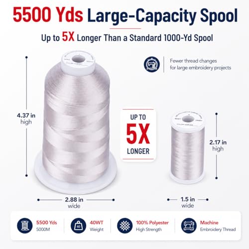 Image of Simthread 5000M 40WT Polyester Embroidery Thread, S101 | 5000M 40WT polyester thread feeds smoothly for machine embroidery, monograms, logos, patches and quilting.