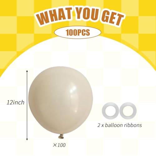 Image of 100pcs Sand White Balloons, 12inch Ivory White Party Latex Balloons for BOHO Wedding Birthday Baby Bridal Shower Gender Reveal Party Decoration (with 66ft Ribbon)