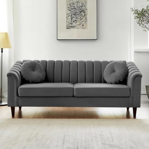 Image of FURNY Dorano 3 Seater Fabric Premium Sofa Set Grey