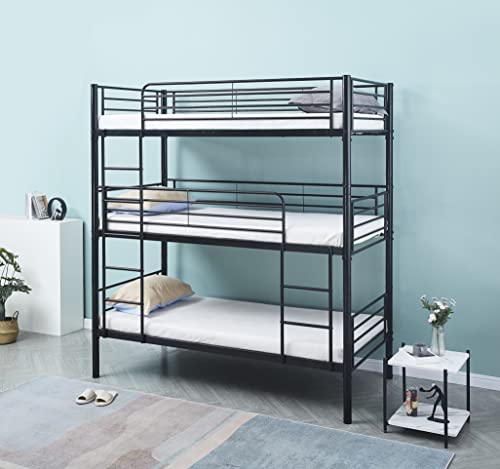 Générique Lit Superposé Balto 3 Places – Noir – Métal – Sommier Inclus - 90 x 190 cm