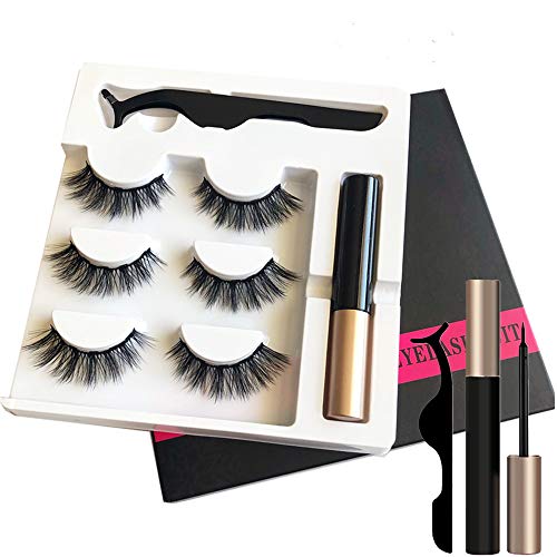 Magnetic Eyeliner and Lashes Magnetic Eyelashes Kit [3 Pairs] with Tweezers.No Glue Reusable Silk False Lashes, Easier To Use Than Traditional eyelashes magnetic eyeliner. (011)