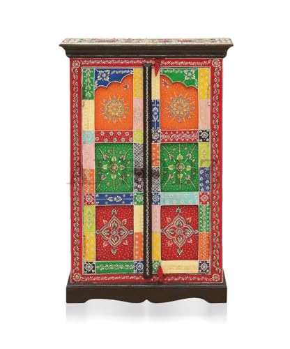 Image of APRODZ Wooden Handpainted Storage Cabinet for Living Room (Multicolor)