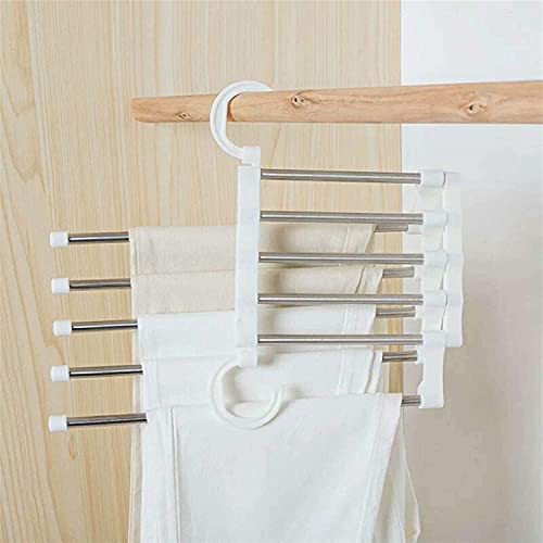 5 in1 Multi-Functional Pants Rack Shelves - Stainless Steel Wardrobe Magic Hanger, Organize Your Closet, for Trousers Scarves Jeans Clothes Towels (White)