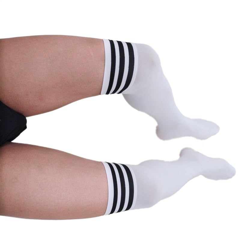 See Through Thigh High Striped Mens Sport football Socks Sexy Knee High Three Striped Tube Stocking4