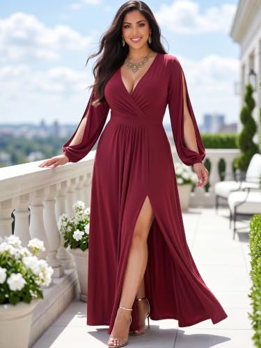Image of KOH KOH Womens Long Sleeve Sexy Slit Photoshoot Evening Fall Maxi Dress