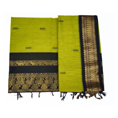 Image of Pure Kalyani Cotton Saree | Zari Border & Blouse Piece - Lata Gadwal Design | Traditional Saree