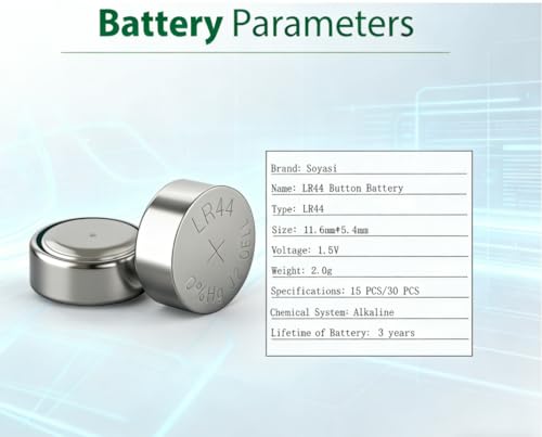 Pack de 30 pilas de botón alcalinas LR44 1.5V miniatura 2