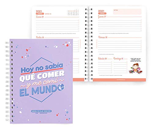 MissBorderlike Comer La World Miquelrius schoolagenda met spiraalbinding, 155 x 213 mm, weekoverzicht, 2020 MissBorderlike Comer La World Miquelrius Lila Castellano
