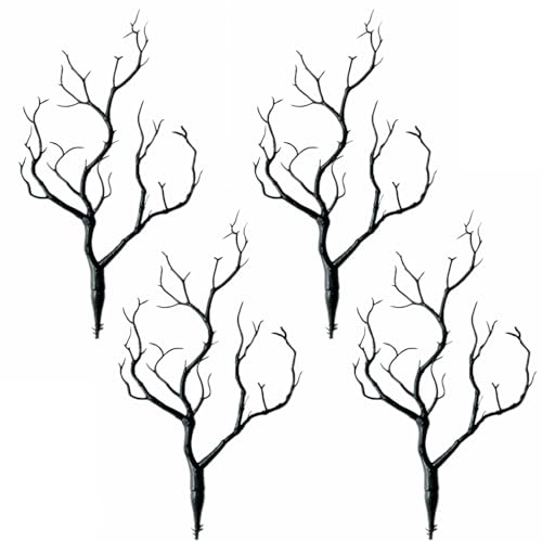 Threemonkys 13.8 inches Artificial Coral Branches Fake Antler Branches Small Branches for Home Decoration Flower Arrangement Wedding Christmas Halloween Festival (Black 4PCS)
