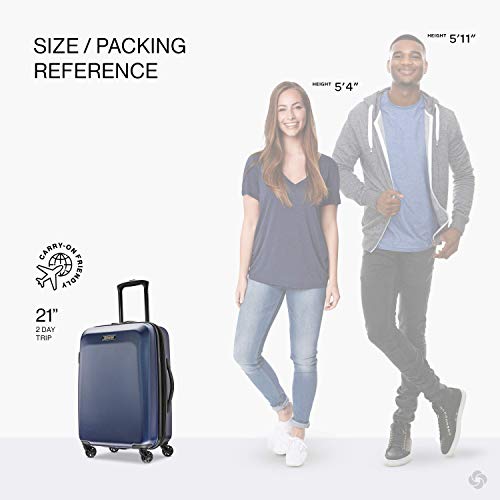 Image of American Tourister Moonlight Hardside Expandable Luggage with Spinner Wheels, Navy, Carry-On 21-Inch
