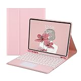 iPad第10世代/iPad (A16) 2025 兼用キーボード付きケース タッチパッド搭載 丸型キー apple pencil収納 分離式 全面保護 ピンク