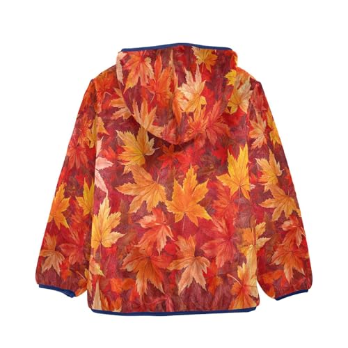 Autumn Leaves Pattern Print Toddler Fleece Jacket Girl Boys Hooded Fleece Jacket Coat Warm Outwear Zip-up 3-10T2