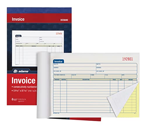 adams invoice book 3 pack 2 part carbonless invoices horizontal sales slip 5-916 x 8-716 inches 50 sets per book dc5840-3