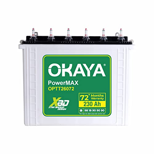 OKAYA PowerMAX OPTT26072 230Ah Tall Tubular Inverter Battery for Home, Office & Shops with Certified Extra Backup | Spillage Free & Low Maintenance Design | 72 Months Warranty