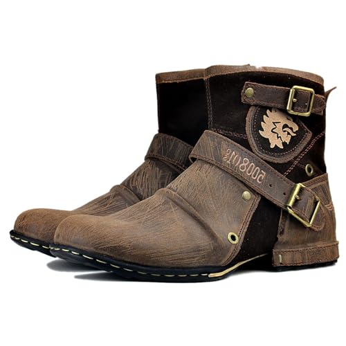 Image of OSSTONE Moto Boots for Men Fashion Zipper-up Leather Chukka Boots Casual Shoes Retro Style OS-5008-1-DA1B1