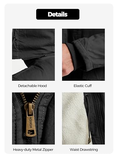 Image of WenVen Men's Winter Sherpa Parka Mid Length Thicken Military Style Warm Jacket with Removable Hood