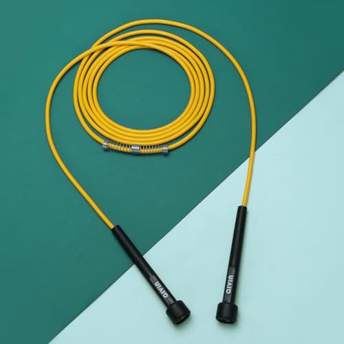 Image of Aivin Trend Lightweight Mat PVC Jump Rope for Fitness & Exercise with Plastic Handles Tangle-Free Skipping Rope for Gym, Cardio & Endurance Training Jumping Rope for Men & Women (Yellow)