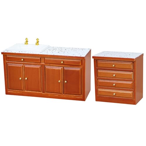 Ensemble de meubles de cuisine pour maison poupée bois vintage 1/12 évier