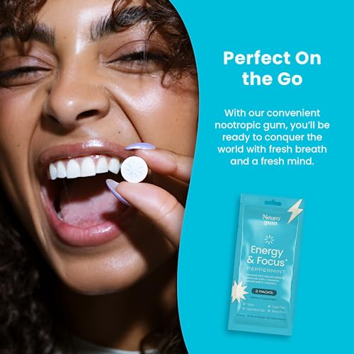 Neurogum | Nootropic Energy Caffeine Gum | 40Mg Caffeine + 60Mg L-Theanine + B Vitamins For Energy And Focus | Sugar Free + Vegan + Keto | Caffeine Supplement For Adults Mint Flavor 2-Pack #TOP4