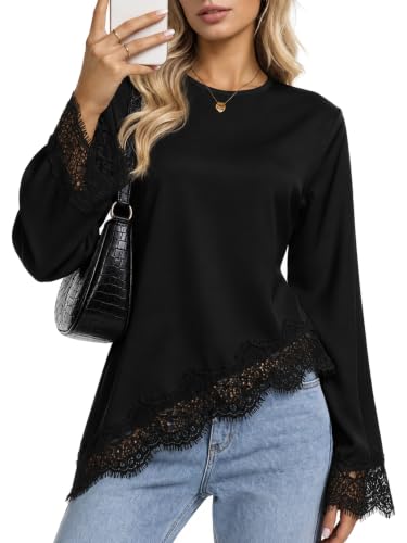 Wcuvbv - Wcuvbv Women's Wrap Tops Tie Back Blouse Long Sleeve with Lace Trim Shirt - Best Deal on Amazon