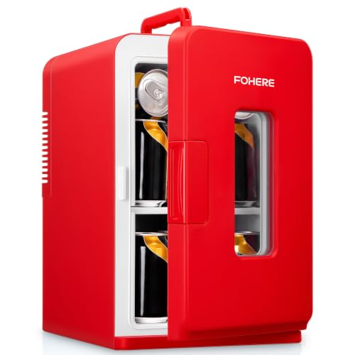 FOHERE Mini Frigo 2 in 1, Frigorifero Portatile da 15 Litri con Funzione di Raffreddamento e Riscaldamento, 12V DC/220V AC per Auto, Uffici e Camere da Letto, Modalità Eco & Max