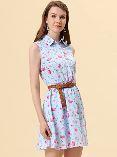 Image of Allegra K Women's Floral Printed Half Placket Above Knee Summer Sleeveless Belted Dress