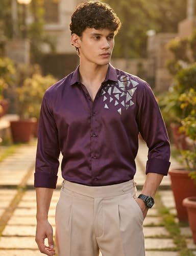 Image of IndoPrimo Men's Stylish Satin Shirt for Party, Formal, Daily and Casual Wear Full Sleeve Shirt for Mens - Trio