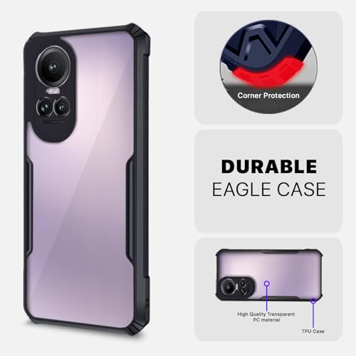 Image of Outlouders Back Cover for Oppo Reno 10 Pro 5G | Ultra Hybrid Transparent | Full Camera Protection | Raised Edge | Crystal Clear Bumper Case(Black)