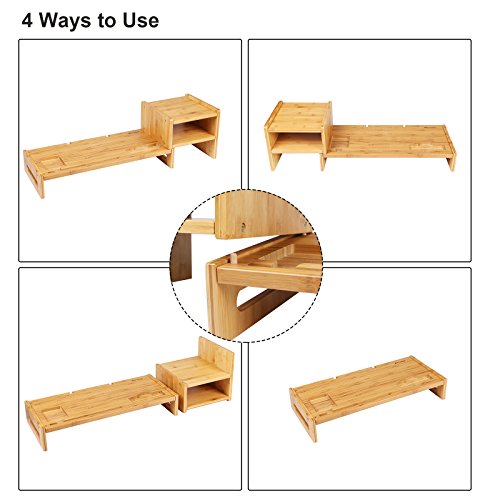 SONGMICS Bamboo Monitor Stand Riser Laptop Cellphone TV Printer Stand with 2-Tier Desktop Storage Organizer Patented ULLD217 - Image 4